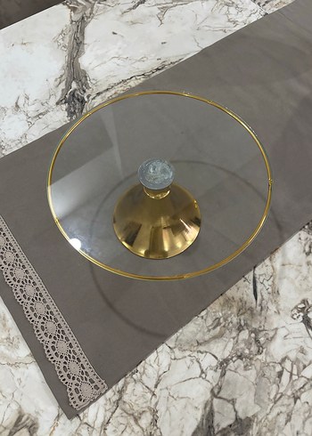 Parlak Altın Renkli Camlı Servis Tabağı - Görsel 2