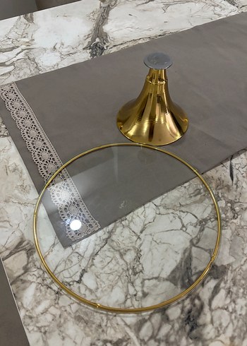 Parlak Altın Renkli Camlı Servis Tabağı - Görsel 3