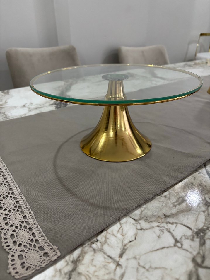 Parlak Altın Renkli Camlı Servis Tabağı - Görsel 4