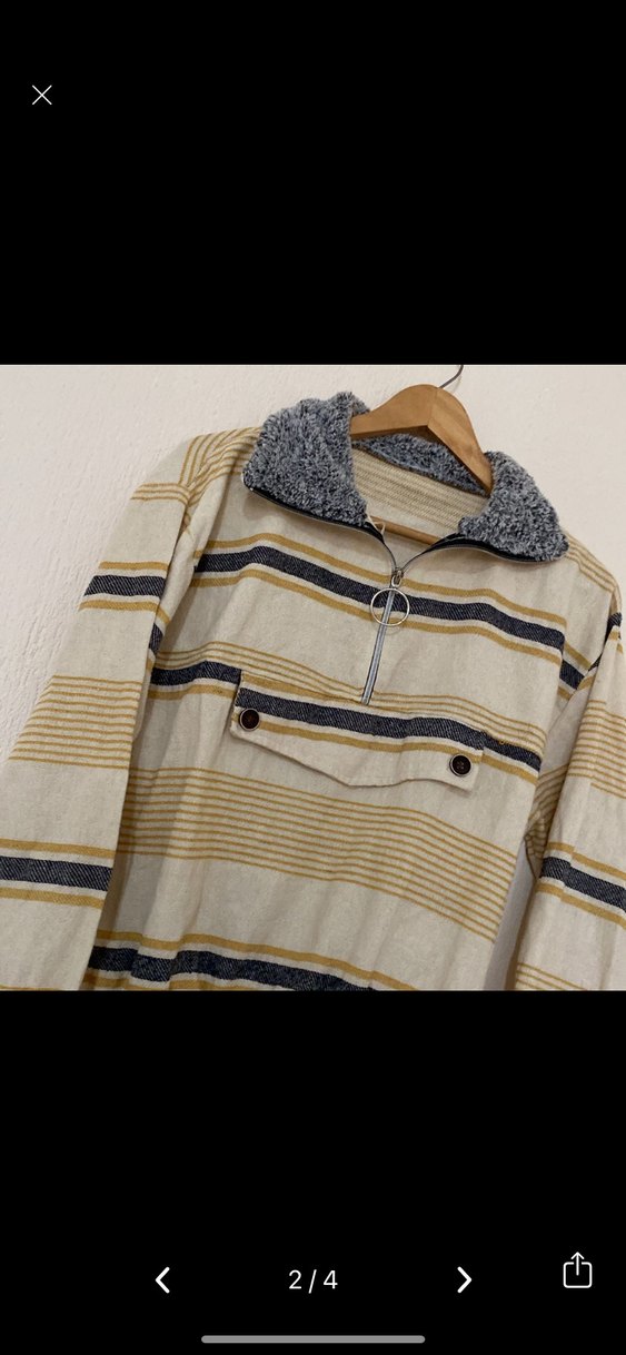 Kısa Kesim Bej Çizgili Kadın Kazak - Görsel 2