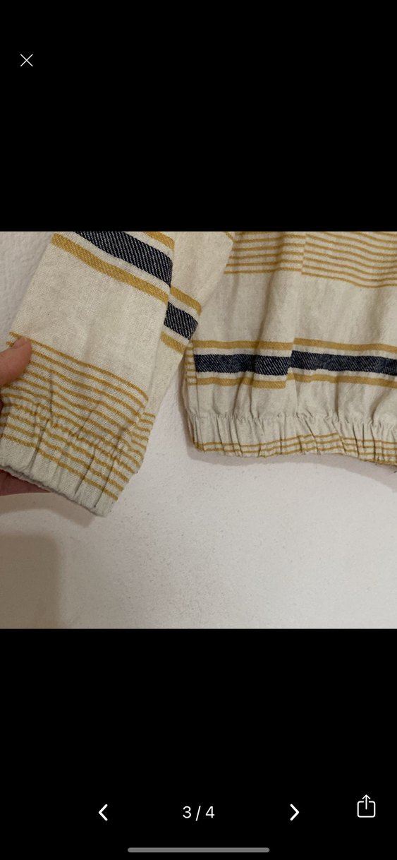 Kısa Kesim Bej Çizgili Kadın Kazak - Görsel 3