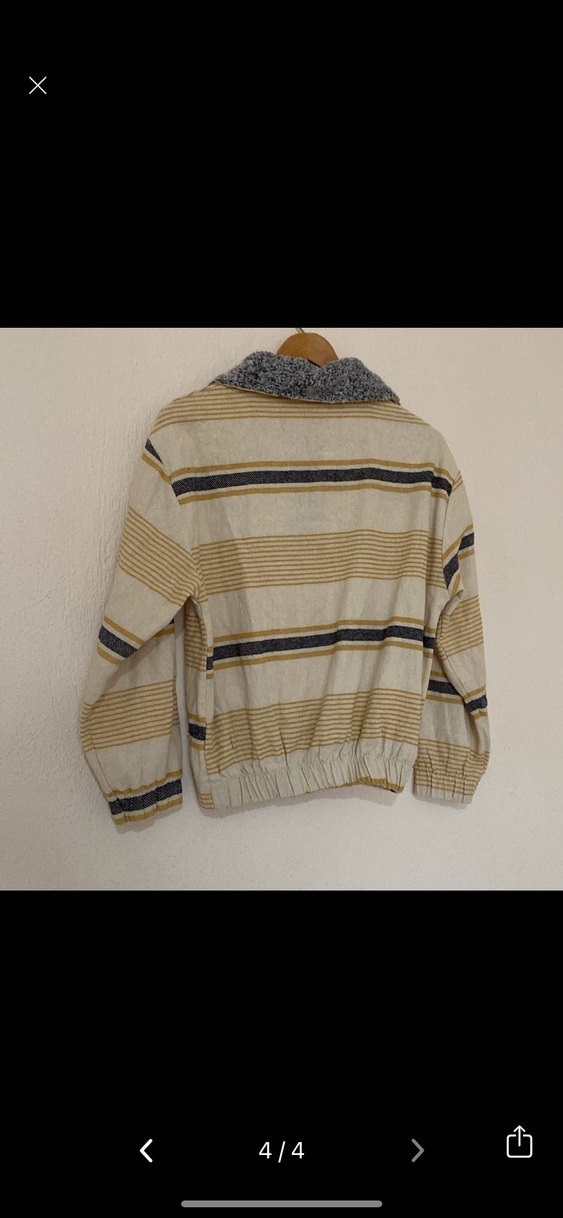 Kısa Kesim Bej Çizgili Kadın Kazak - Görsel 4