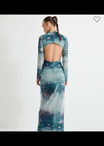 Mavi Uzun Kollu Drapeli Uzun Elbise - Görsel 2