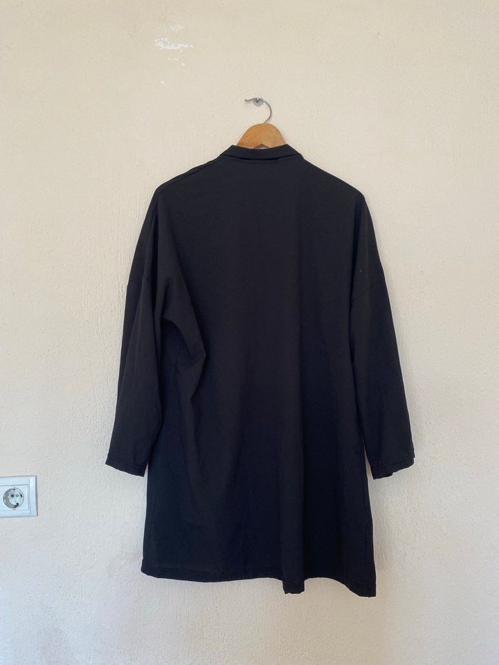 Siyah Uzun Keten Kadın Kimono - Görsel 3