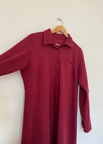 Bordo Uzun Kollu Düğmeli Kadın Tunik - Görsel 2