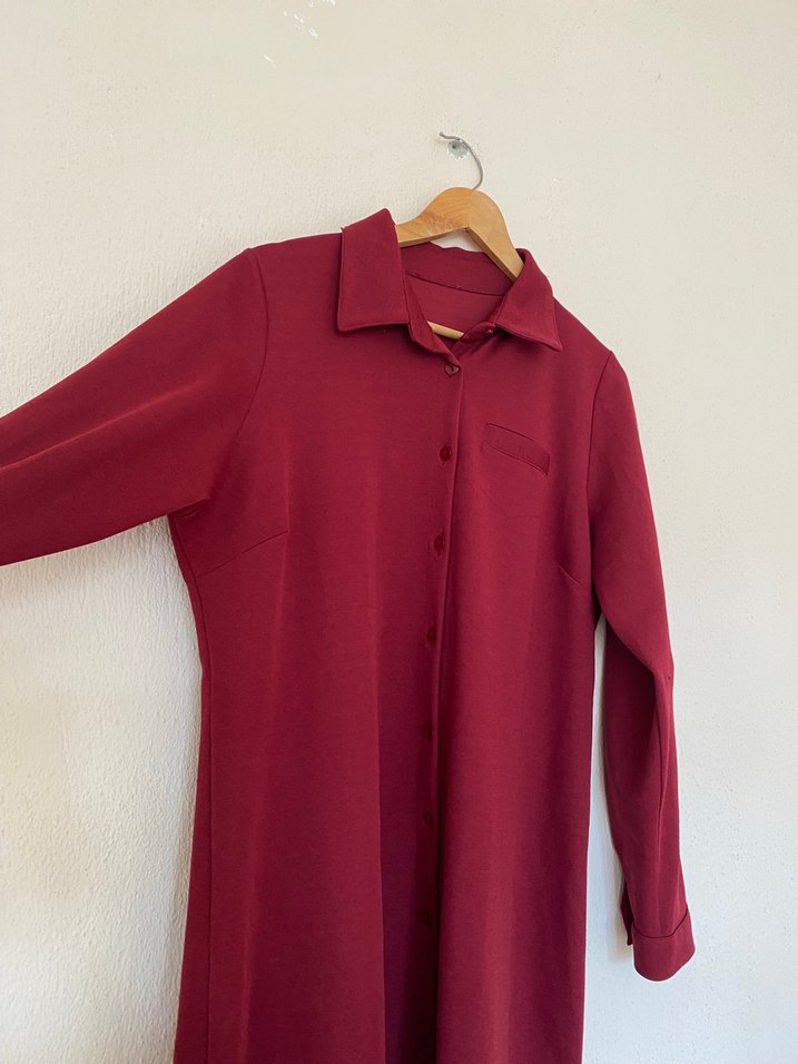 Bordo Uzun Kollu Düğmeli Kadın Tunik - Görsel 2