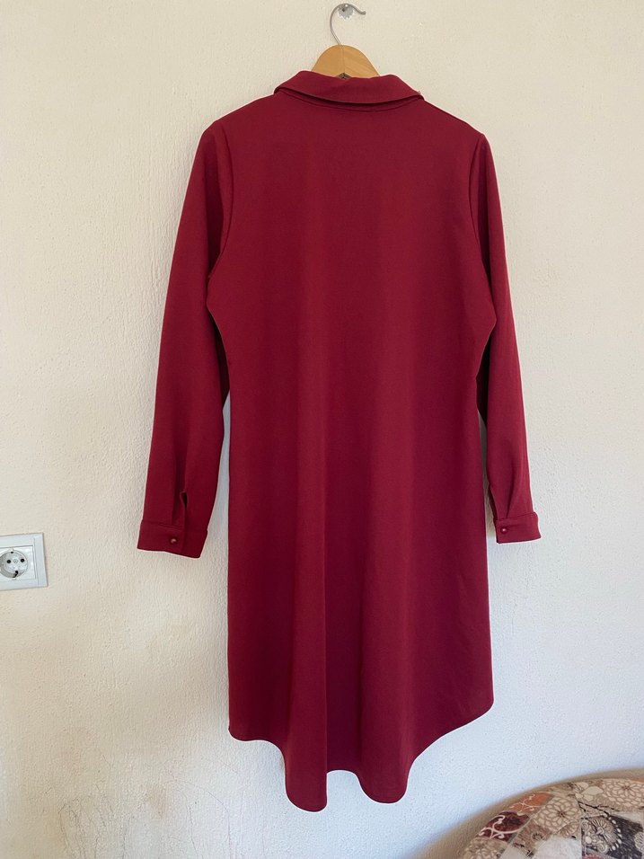 Bordo Uzun Kollu Düğmeli Kadın Tunik - Görsel 4