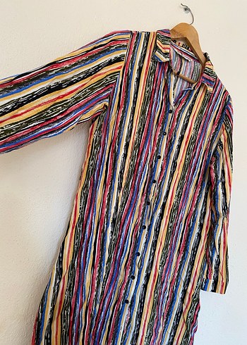 Renkli Bohem Uzun Kollu Düğmeli Tunik - Görsel 3