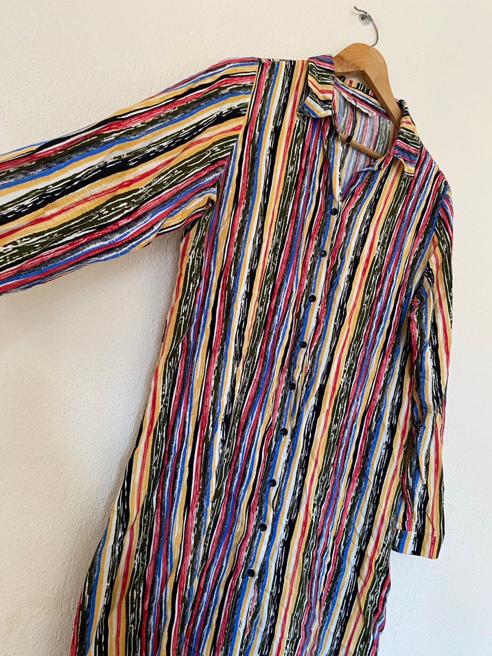 Renkli Bohem Uzun Kollu Düğmeli Tunik - Görsel 3