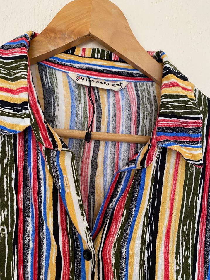 Renkli Bohem Uzun Kollu Düğmeli Tunik - Görsel 2