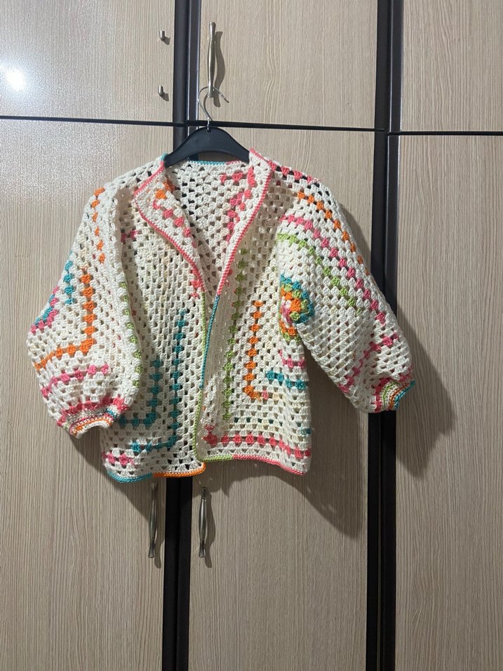 Renkli Örgü Mini Bohem Hırka - Görsel 2