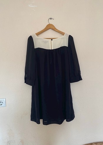 Siyah Beyaz Yakalı Midi Elbise - Görsel 4