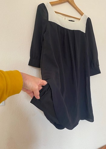 Siyah Beyaz Yakalı Midi Elbise - Görsel 2