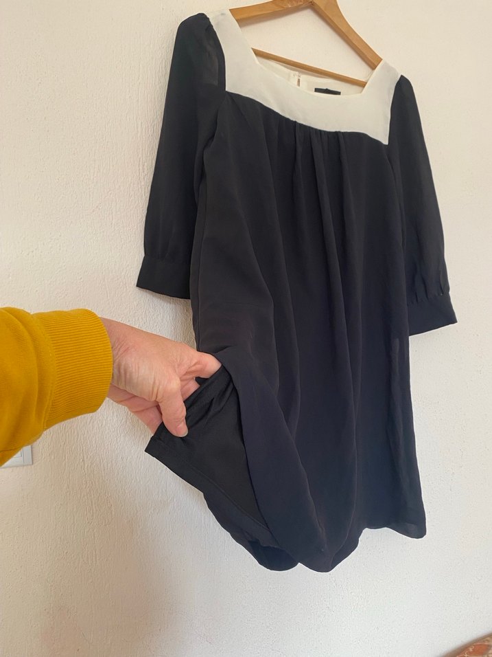 Siyah Beyaz Yakalı Midi Elbise - Görsel 2