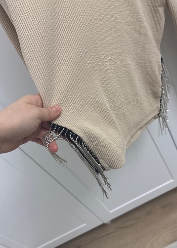 Bej Kadın Kısa Triko Kazak - Görsel 2