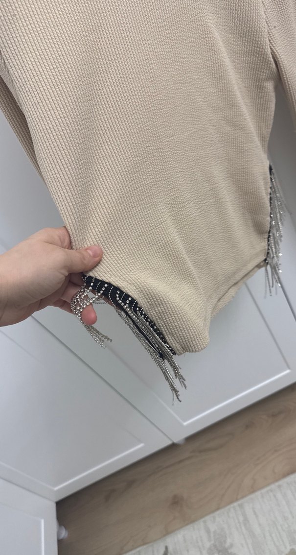 Bej Kadın Kısa Triko Kazak - Görsel 2