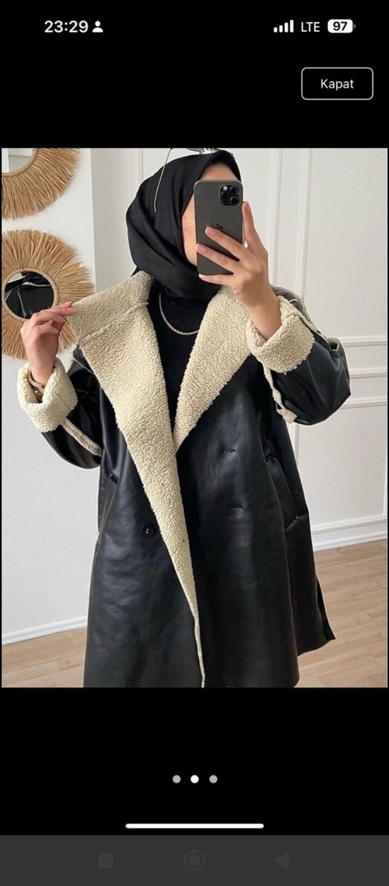 Kürklü Siyah Deri Uzun Kadın Kaban - Görsel 2