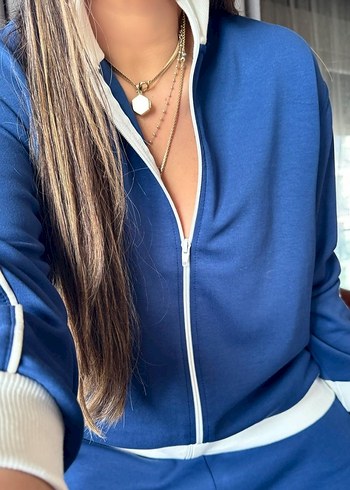 Kadın Mavi Şeritli Eşofman Takımı - Görsel 4