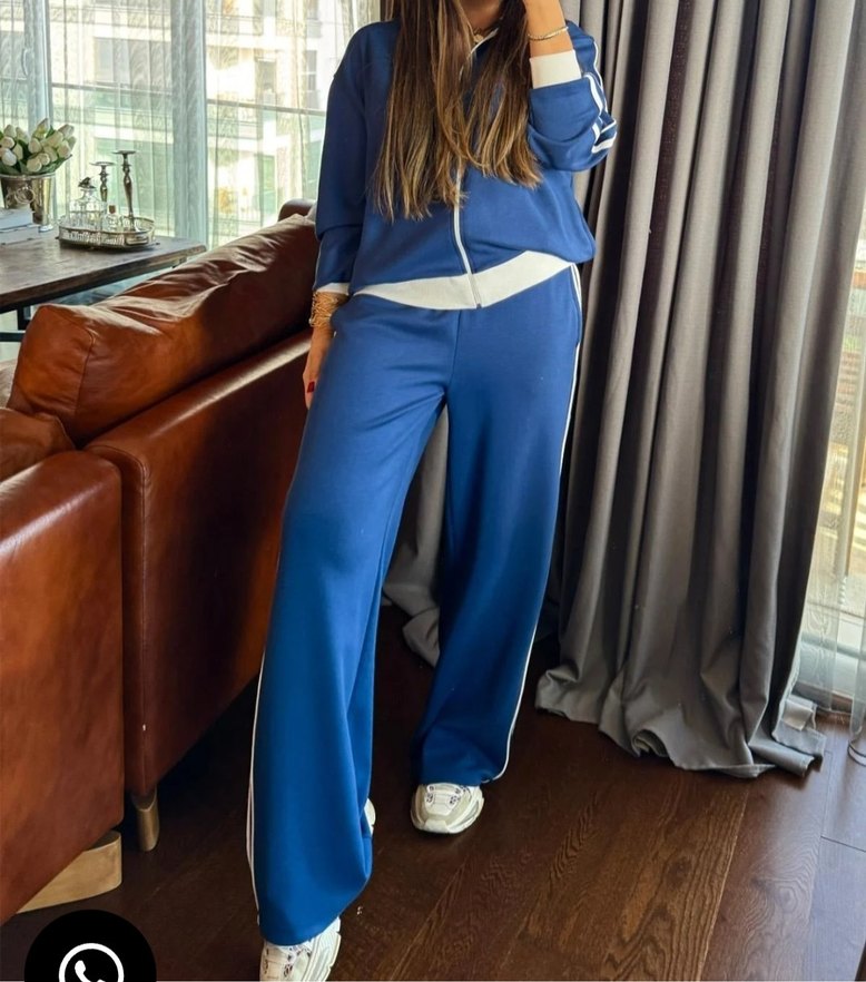 Kadın Mavi Şeritli Eşofman Takımı - Görsel 2