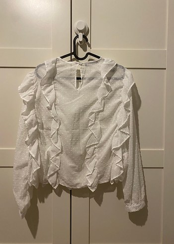 Beyaz Fırfırlı Uzun Kollu Bluz - Görsel 5