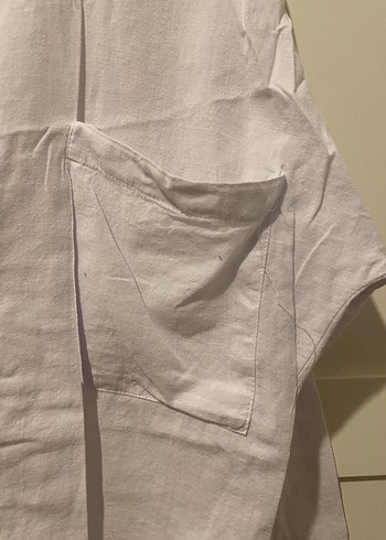 Düğmeli Beyaz Keten Kadın Gömlek - Görsel 2