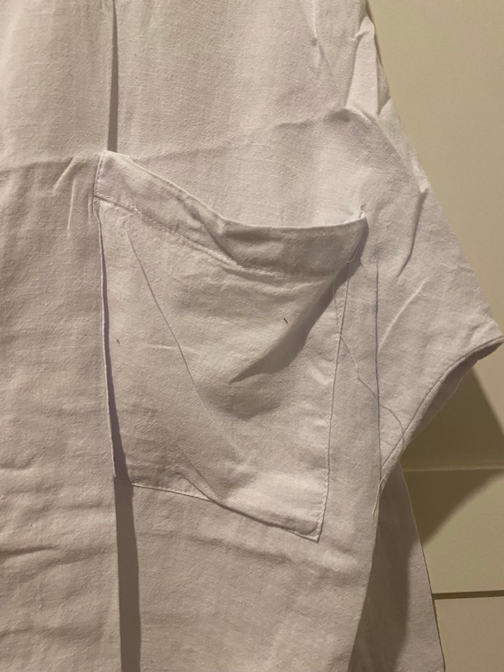 Düğmeli Beyaz Keten Kadın Gömlek - Görsel 2