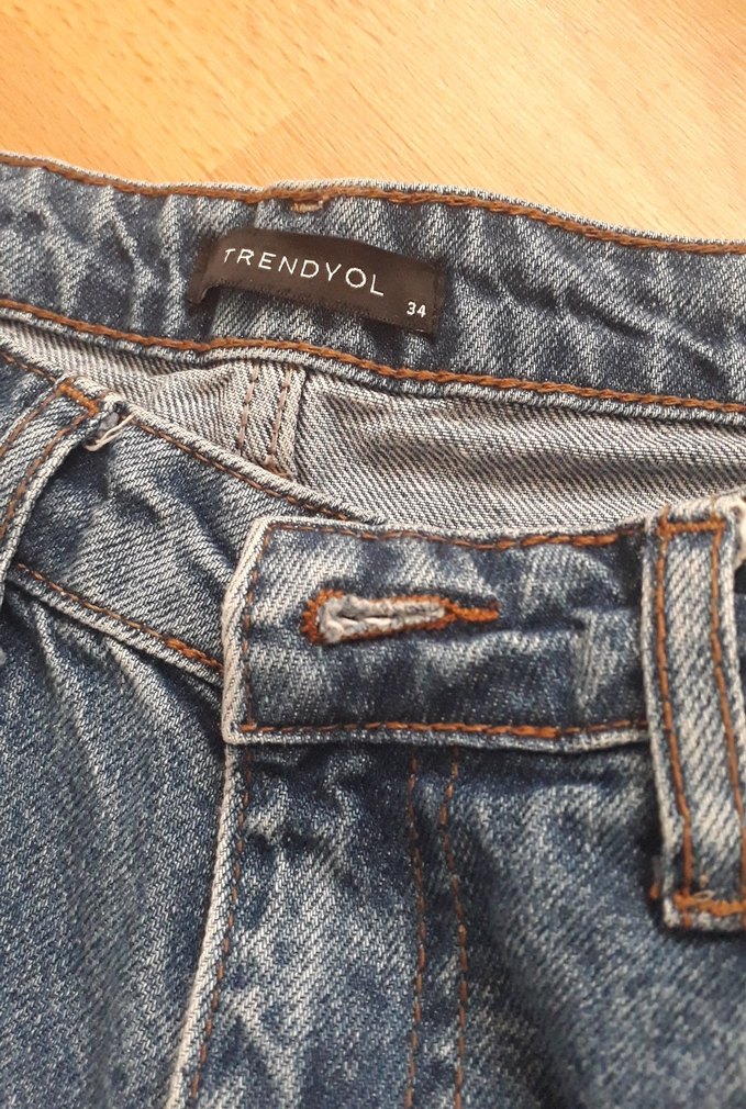 Baskılı Gri Mavi Kadın Bol Kesim Kot Pantolon - Görsel 3