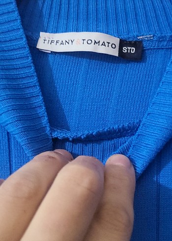 Tiffany Tomato Mavi Boğazlı İnce Triko Kadın Kazak