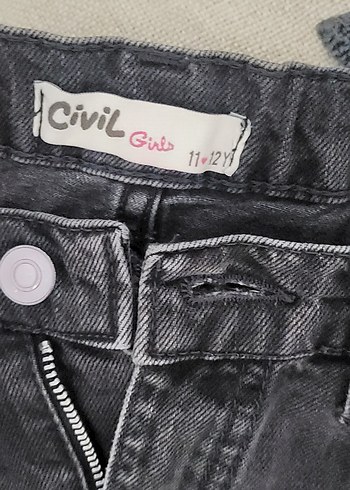 Civil Gri Loose Fit Midi Denim cocuk unisex Pantolon