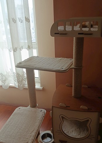 Kahverengi ve Gri Çok Katlı Kedi Tırmalama ve Oyun Evi - Görsel 2