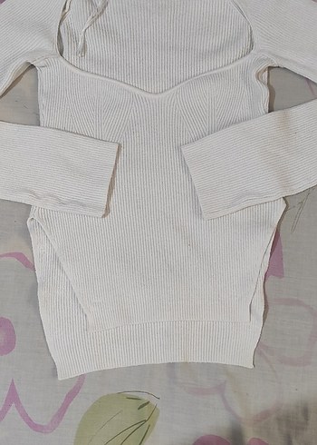 Beyaz kayık Yaka Fitilli Kadın Triko