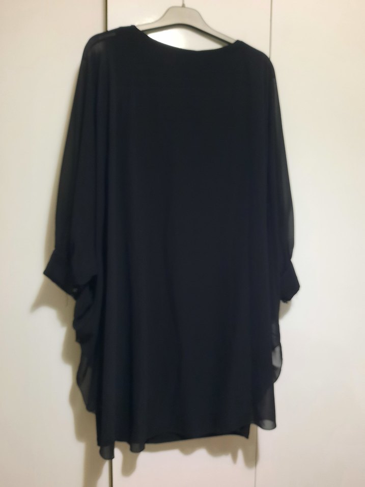 Siyah Dökümlü şifon Kollu Midi Abiye Elbise - Görsel 4