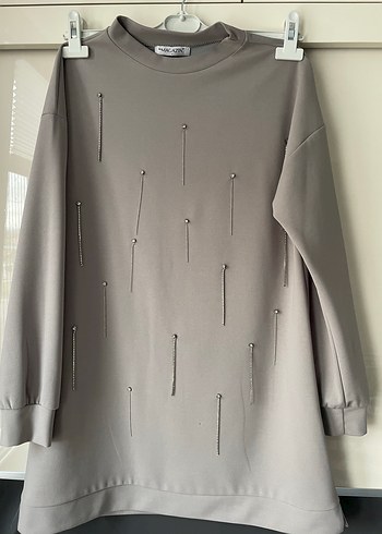 Taş Detaylı Uzun Kollu Gri Tunik takım - Görsel 2