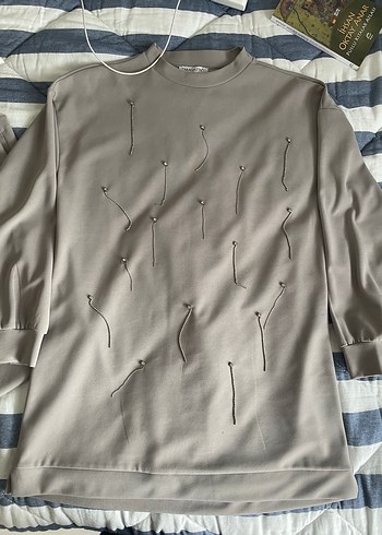 Taş Detaylı Uzun Kollu Gri Tunik takım - Görsel 6