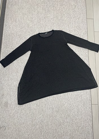 Kadın Siyah Puantiyeli Uzun Kollu Triko Tunik - Görsel 2