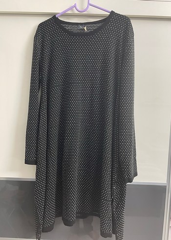Kadın Siyah Puantiyeli Uzun Kollu Triko Tunik - Görsel 4