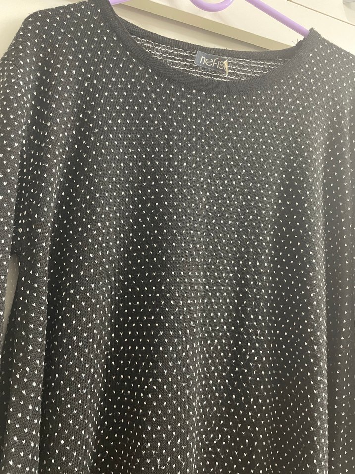 Kadın Siyah Puantiyeli Uzun Kollu Triko Tunik - Görsel 5