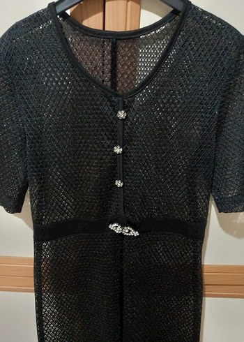 siyah kısa kollu uzun plaj elbisesi - Görsel 6