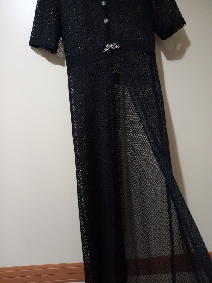 siyah kısa kollu uzun plaj elbisesi - Görsel 3