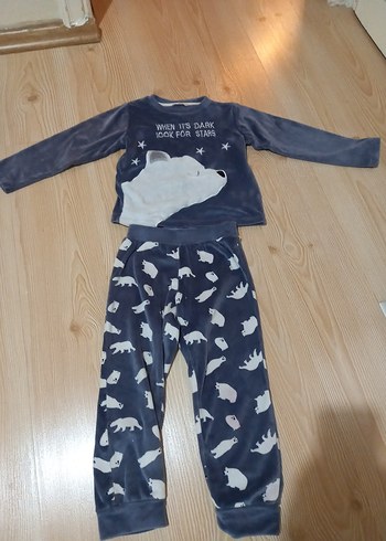 catherine's marka Erkek Çocuk Gri Baskılı kadife Pijama Takımı