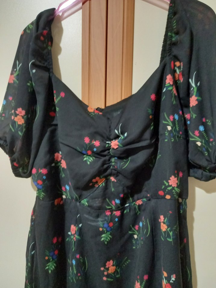 yaka detaylı çiçekli şifon elbise - Görsel 5