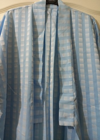 büyük beden mavi renk ipek şifon sabahlık - Görsel 4