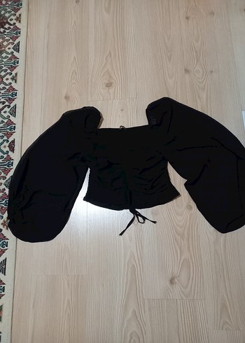 Diğer Drapeli Siyah crop Gotik Kadın şifon bluz