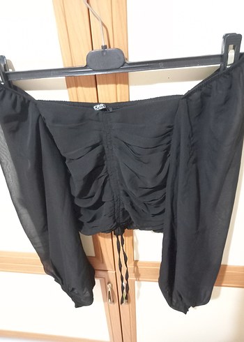 s Beden siyah Renk Drapeli Siyah crop Gotik Kadın şifon bluz