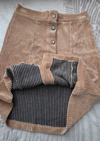 Düğmeli Kahverengi Süet etek - Görsel 4