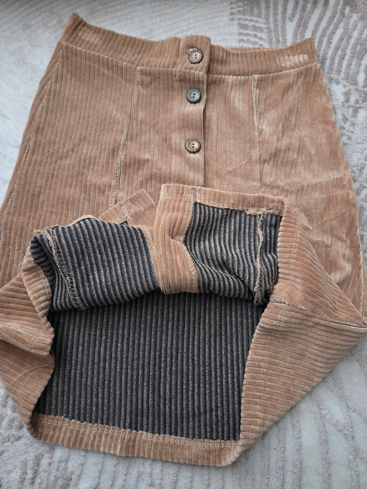 Düğmeli Kahverengi Süet etek - Görsel 4