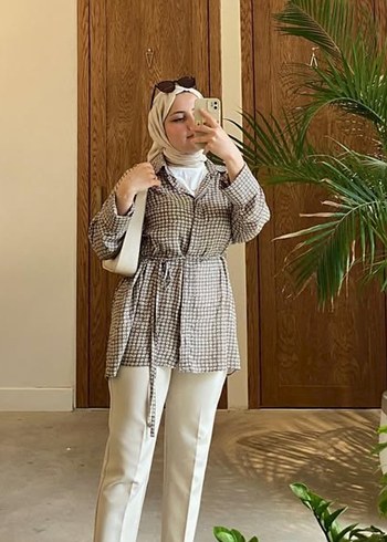 Bej Kuşaklı Uzun Kollu Midi Ceket - Görsel 2