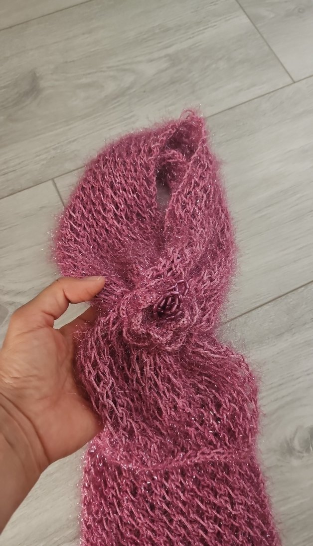 Pembe Örgü Kadın Atkı - Görsel 2