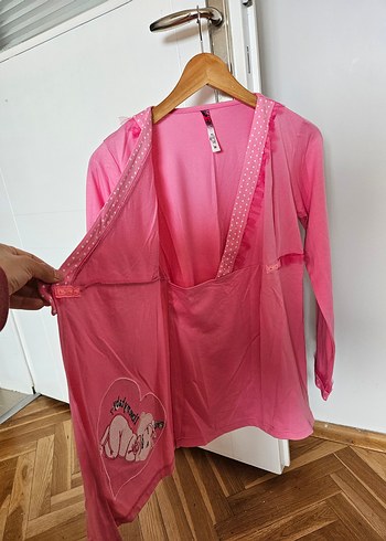 Diger Pembe V Yaka Lohusa Sabahlık ve tişört - Görsel 5
