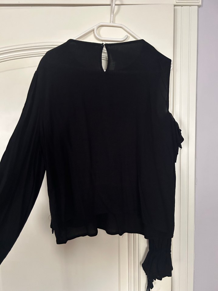 Nakışlı, Fırfırlı Siyah Bohem Bluz - Görsel 5